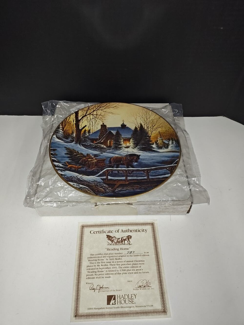 Hadley House Vintage Christmas Plate Heading Home By Terry Redlin 1991 USA